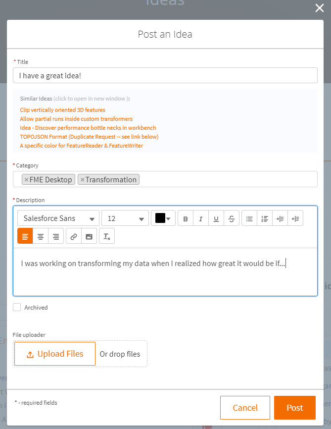 post an idea fme